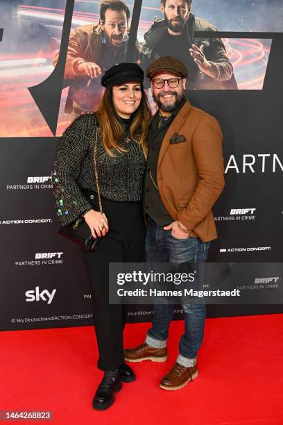 Manuel Cortez and his wife Miyabi Kawai during the "Drift - Partners In Crime" premiere at Mathaeser Filmpalast on February 08, 2023 in Munich,...