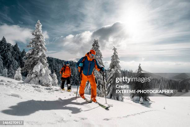 ski touring in a beautiful nature of the mountains - turskidåkning bildbanksfoton och bilder
