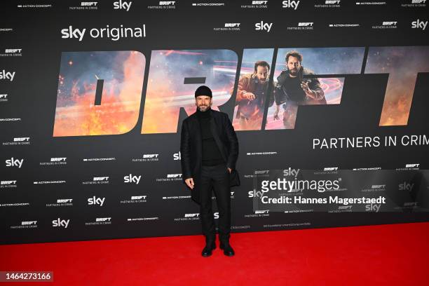 Stephan Luca attends the "Drift - Partners In Crime" premiere at Mathaeser Filmpalast on February 08, 2023 in Munich, Germany.