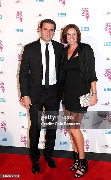 Karl Stefanovic and Cassandra Thorburn arrive at Richard Wilkins 25 Year Anniversary Fundraiser For Down Syndrome at Fox Studios on June 16, 2012 in...