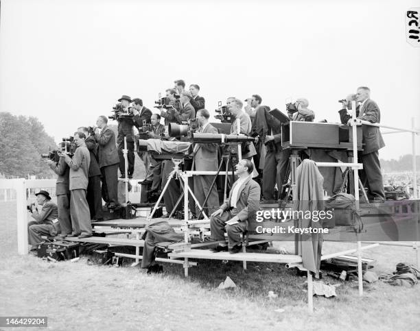 Photographers at Ascot, on the second day of the Royal Meeting, 19th June 1957.