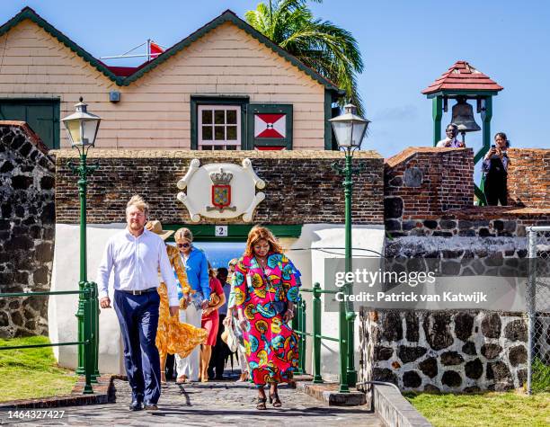 King Willem-Alexander of The Netherlands, Queen Maxima of The Netherlands and Princess Amalia of The Netherlands arrive at the airport at the Dutch...