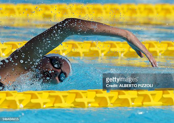 South African Wendy Trott competes during the women’s 800 m freestyle final at the Settecolli trophy on June 16, 2012 at Rome’s Foro Italico. AFP...
