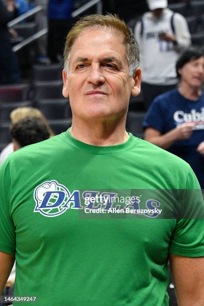 Mark Cuban attends a basketball game between the Los Angeles Clippers and the Dallas Mavericks at Crypto.com Arena on February 08, 2023 in Los...