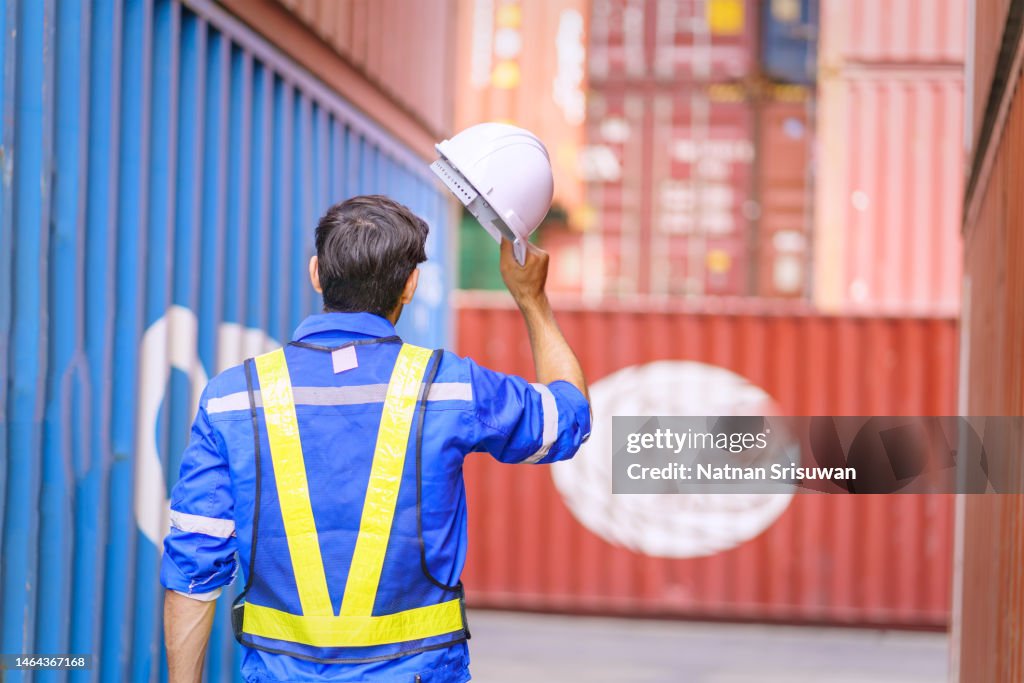 Container Loading Creative Shot Smart Creative Foreman Engineer Man Control Loading Containers Box From ...