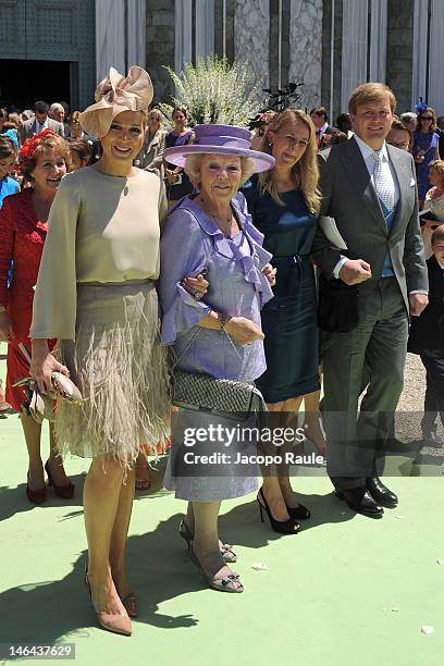 Princess Maxima of the Netherlands, Queen Beatrix of the Netherlands, Princess Mabel and Prince Willem-Alexander leave the Princess Carolina Church...