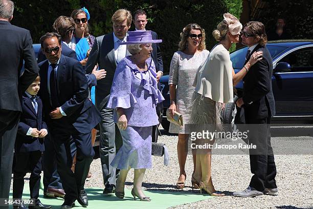 Princess Maxima of the Netherlands and Queen Beatrix welcome Prince Bernhard at the Princess Carolina Church Wedding With Mr Albert Brenninkmeijer at...