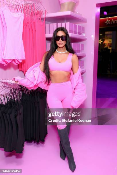 Kim Kardashian attends the SKIMS Valentine's Shop Pop-Up at Westfield Century City on February 08, 2023 in Los Angeles, California.