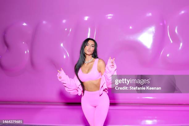 Kim Kardashian attends the SKIMS Valentine's Shop Pop-Up at Westfield Century City on February 08, 2023 in Los Angeles, California.