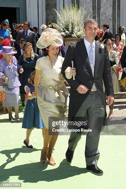 Guests leave the Princess Carolina Church Wedding With Mr Albert Brenninkmeijer at Basilica di San Miniato al Monte on June 16, 2012 in Florence,...