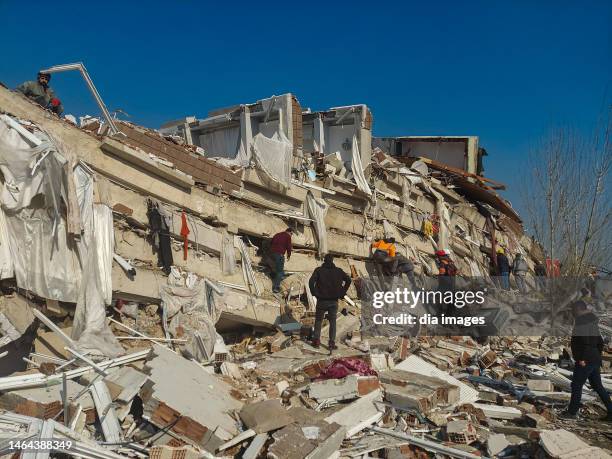 Building debris after the earthquake on February 8, 2023 in Adana, Türkiye. An earthquake with a magnitude of 7.8 occurred in the Pazarcık district...