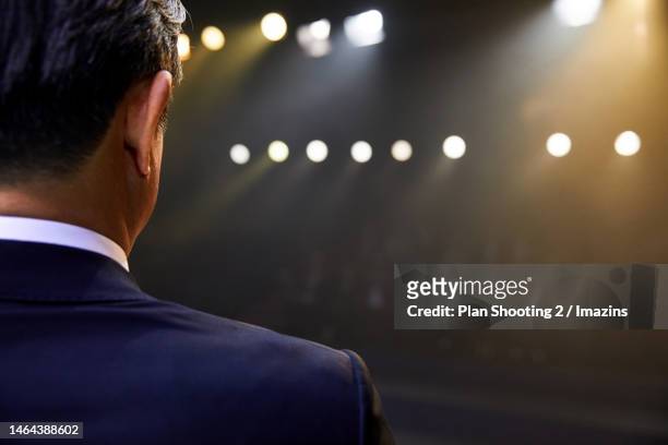 education, corporate, male, back view, speech, public speaker, lecturer - politician back stock pictures, royalty-free photos & images