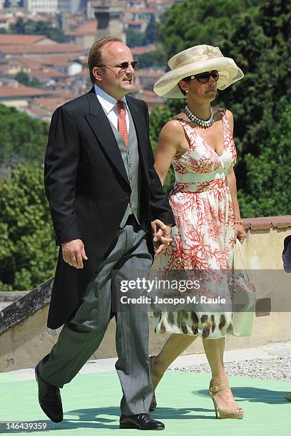 Guests arrive for the Princess Carolina Church Wedding With Mr Albert Brenninkmeijer at Basilica di San Miniato al Monte on June 16, 2012 in...