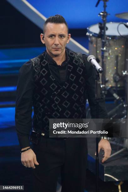 Italian singer Francesco Kekko Silvestre, frontman of the band Modà at 73 Sanremo Music Festival. Second evening. Sanremo , February 8th, 2023