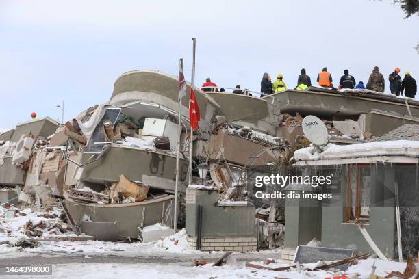 Search and rescue operations in building debris on February 8, 2023 in Malatya, Türkiye. An earthquake with a magnitude of 7.8 occurred in the...