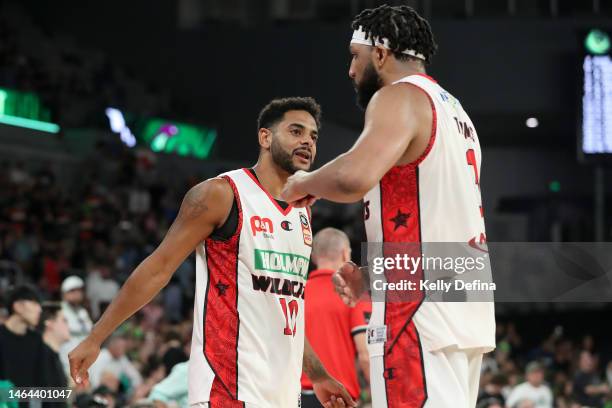 Corey Webster of the Wildcats celebrates the win during the NBL Play In match between South East Melbourne Phoenix and Perth Wildcats at John Cain...