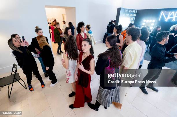 Dancers backstage prior to the parade of 20 dancers from the Real Conservatorio Profesional de Danza Mariemma, through the streets of downtown...