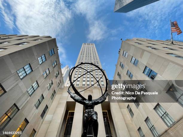 rockefeller center in new york city, usa - atlas statue stock pictures, royalty-free photos & images