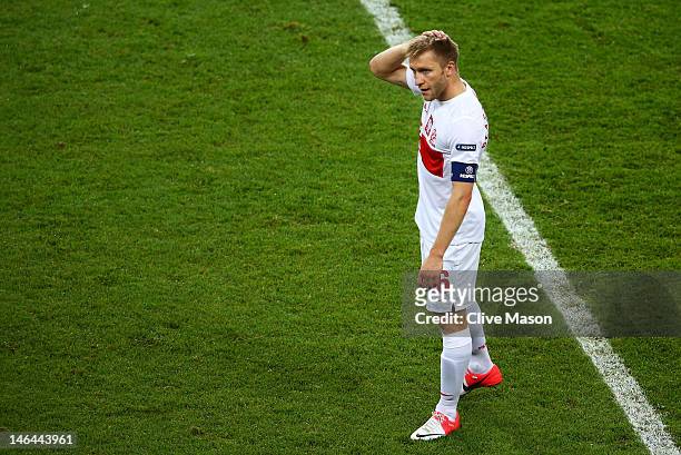 Jakub Blaszczykowski of Poland reacts after Petr Jiracek of Czech Republic scored a goal during the UEFA EURO 2012 group A match between Czech...