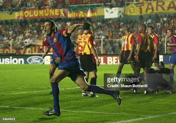 Luis Enrique of Barcelona celebrates after scoring the second goal during the UEFA Champions League First Phase Group H match between Galatasaray and...