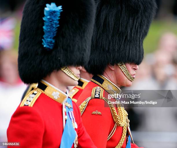 Prince William, Duke of Cambridge and Prince Charles, Prince of Wales ride on horseback during the annual Trooping the Colour Ceremony at Buckingham...