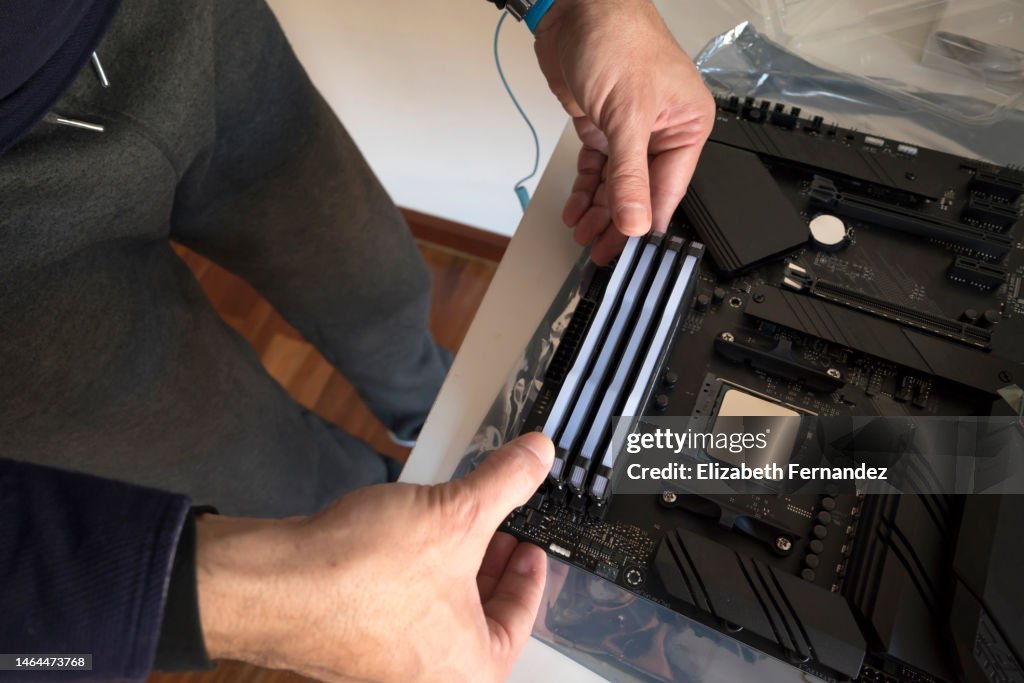Ram Memory Installing In Computer Hands Installing Memory Ram Rgb Lighting Home Pc Assembly Concept ...