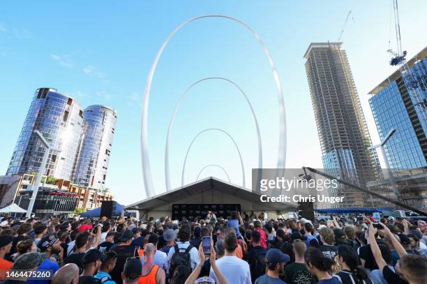 General view of the UFC 284 Open Workouts at Elizabeth Quay - The Landing on February 9, 2023 in Perth, Australia.