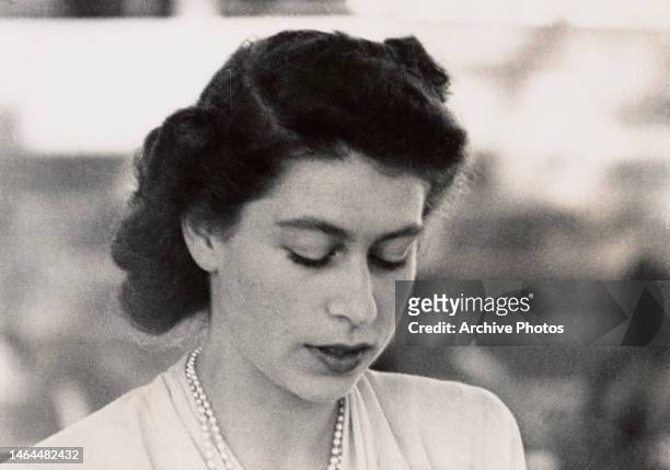 British Royal Princess Elizabeth makes a speech on the occasion of her 21st birthday, broadcast from the gardens of Government House in Cape Town,...