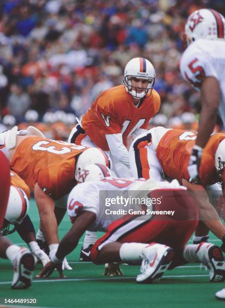 Mike Groh, Quarterback for the University of Virginia Cavaliers calls the play on the line of scrimmage during the NCAA Atlantic Coast Conference...