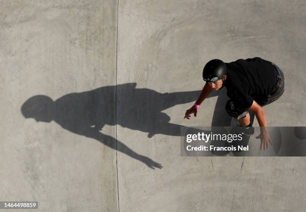 Hampus Winberg of Sweden competes in the Men's Park Qualifiers during the Sharjah Skateboarding Street And Park World Championships 2023 on February...