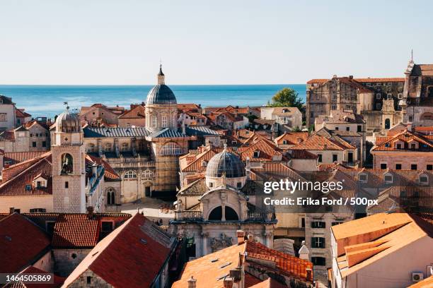 high angle view of buildings in city,dubrovnik,croatia - condado de dubrovnik neretva fotografías e imágenes de stock