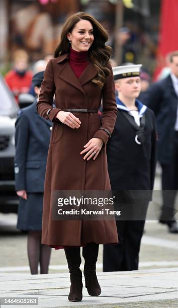 Catherine, Princess of Wales visits the National Maritime Museum Cornwall with Prince William, Prince of Wales on February 09, 2023 in Falmouth,...