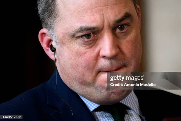 Britain's Defence Secretary Ben Wallace attends a press conference following a roundtable between Italy-UK Foreign Affairs and Defence ministers at...