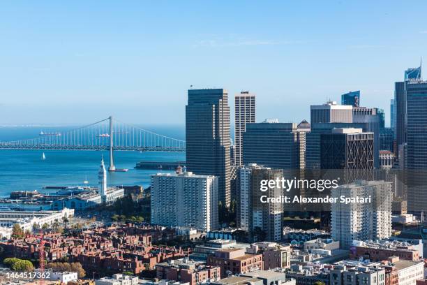 san francisco skyline aerial view on a sunny day, california, usa - san diego stock-fotos und bilder