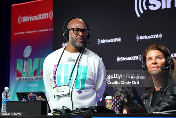 Torry Holt and Lisa McCaffery attend SiriusXM At Super Bowl LVII on February 09, 2023 in Phoenix, Arizona.