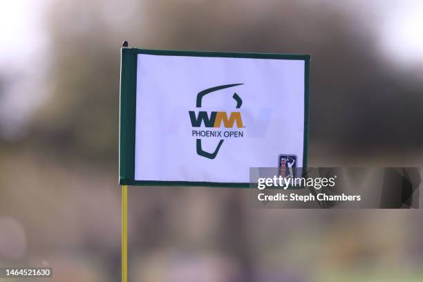 Flag blows in the breeze during the first round of the WM Phoenix Open at TPC Scottsdale on February 09, 2023 in Scottsdale, Arizona.