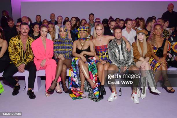 Luke Evans, Rosie Huntington-Whiteley, Rita Ora, Nicki Minaj, Chiara Ferragni, Fedez, Sabrina Carpenter and Leona Lewis in the front row