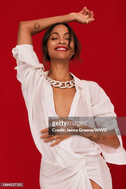 Actor Zoe Saldana is photographed for WWD Weekend on October 26, 2022 in New York City. PUBLISHED IMAGE.
