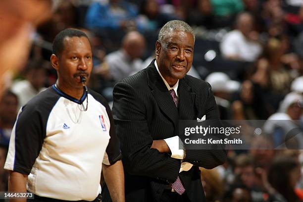 Head Coach Paul Silas of the Charlotte Bobcats reacts during the game between the Charlotte Bobcats and the New York Knicks at the Time Warner Cable...