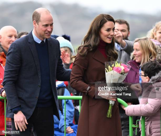 Prince William, Prince of Wales and Catherine, Princess of Wales visit the National Maritime Museum Cornwall on February 09, 2023 in Falmouth,...