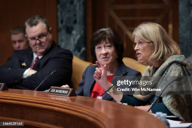 Sen. Lisa Murkowski questions members of a panel testifying before the Senate Appropriations Subcommittee on Defense on China’s high altitude balloon...