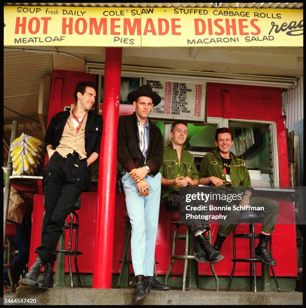 English punk rock group The Clash Mick Jones, Paul Simonon, Joe Strummer, Terry Chimes pose for a portrait in 1982 in Los Angeles, CA.