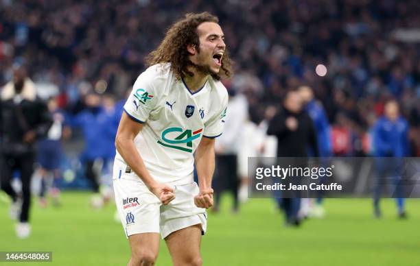 Matteo Guendouzi of Marseille celebrates the victory following the French Cup football match between Olympique de Marseille and Paris Saint-Germain...