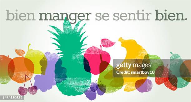 healthy fruit message (in french) - blackberry fruit pattern stock illustrations