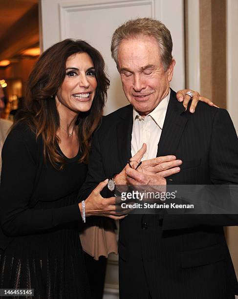 Actors Jo Champa and Warren Beatty attend the 100th anniversary celebration of the Beverly Hills Hotel & Bungalows supporting the Motion Picture &...