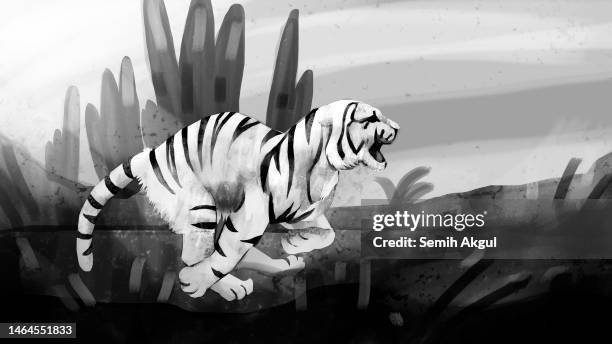 a running white tiger illustration - white tiger running stock illustrations