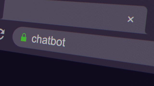 Typing chatbot into address bar search screen animation, screen view of search page 4K resolution