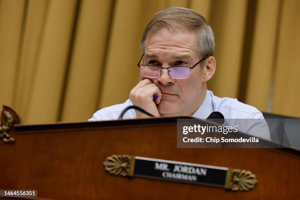 House Judiciary Committee Chairman Jim Jordan presides over a hearing of the Weaponization of the Federal Government Subcommittee in the Rayburn...