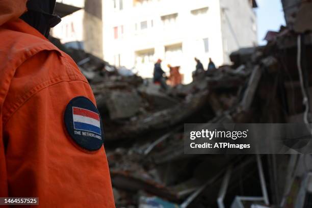 Rescuers of Netherlands helping affected areas after earthquake in Hatay, Turkey on February 08, 2023 in Hatay, Turkey. A 7.8-magnitude earthquake...