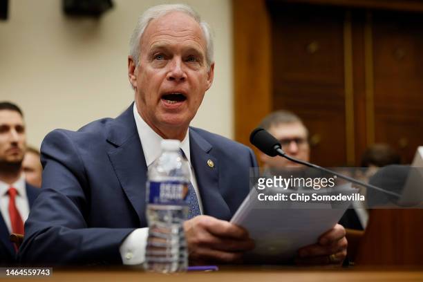 Sen. Ron Johnson testifies during the first hearing of the Weaponization of the Federal Government subcommittee in the Rayburn House Office Building...